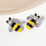 Wholesale enamel Bumble Bee Stud Earrings Rhinestone Details L