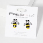 Wholesale enamel Bumble Bee Stud Earrings Rhinestone Details L