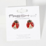 Wholesale rhinestone Studded Lady Bug Stud Earrings L