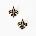 Wholesale enamel Fleur De Lis Post Drop Earrings Rhinestone Textured Metal Accen