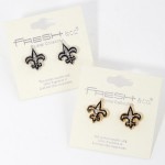 Wholesale enamel Fleur De Lis Post Drop Earrings Rhinestone Textured Metal Accen