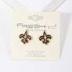 Wholesale enamel Fleur De Lis Post Drop Earrings Rhinestone Textured Metal Accen