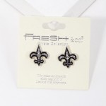 Wholesale enamel Fleur De Lis Post Drop Earrings Rhinestone Textured Metal Accen