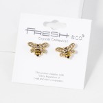 Wholesale metal Bubble Bee Stud Earrings Rhinestone Accents L