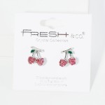 Wholesale pave Rhinestone Cherries Stud Earrings L