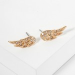 Wholesale rhinestone Studded Metal Angel Wings Post Drop Earrings L