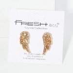 Wholesale rhinestone Studded Metal Angel Wings Post Drop Earrings L