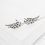 Wholesale rhinestone Studded Metal Angel Wings Post Drop Earrings L
