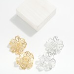 Wholesale large Textured Metal Flower Post Drop Earrings L