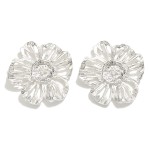 Wholesale large Textured Metal Flower Post Drop Earrings L