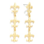 Wholesale linked Metallic Fleur De Lis Post Drop Earrings L