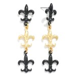 Wholesale linked Metallic Fleur De Lis Post Drop Earrings L