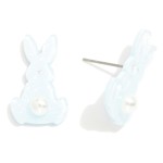 Wholesale glitter Acetate Easter Bunny Drop Earrings Pearl Tail Detail L