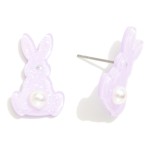 Wholesale glitter Acetate Easter Bunny Drop Earrings Pearl Tail Detail L