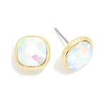 Wholesale square Rhinestone Stud Earrings Textured Metal Border L