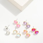 Wholesale square Rhinestone Stud Earrings Textured Metal Border L