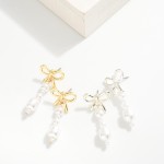 Wholesale metal Bow Beaded Pearls Post Drop Earrings L