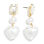 Wholesale rhinestone Linked Pearl Heart Post Drop Earrings L