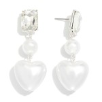 Wholesale rhinestone Linked Pearl Heart Post Drop Earrings L
