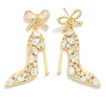 Wholesale rhinestone Studded Heel Shoe Bow Post Drop Earrings L