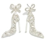 Wholesale rhinestone Studded Heel Shoe Bow Post Drop Earrings L