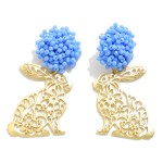 Wholesale metal Easter Bunny Post Drop Earrings Floral Cutouts Bead Cluster Post