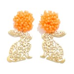Wholesale metal Easter Bunny Post Drop Earrings Floral Cutouts Bead Cluster Post