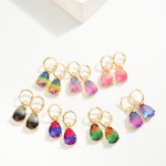 Wholesale metal Hinged Hoop Earrings Glass Crystal Teardrop Dangle L