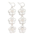 Wholesale linked Brushed Metal Flowers Drop Earrings Pearl Accents L