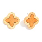 Wholesale wood Clover Post Drop Earrings Textured Metal Border L