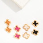 Wholesale wood Clover Post Drop Earrings Textured Metal Border L