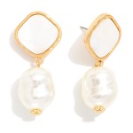 Wholesale pearlescent Diamond Linked Baroque Pearl Post Drop Earrings L