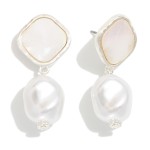 Wholesale pearlescent Diamond Linked Baroque Pearl Post Drop Earrings L