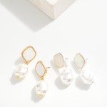 Wholesale pearlescent Diamond Linked Baroque Pearl Post Drop Earrings L