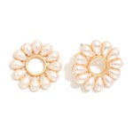 Flower Drop Earring With Pearl Petals 

-  Approximately 1." L