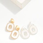 Wholesale brushed Metal Dome Post Drop Earrings Linked Pearlescent Rounded Squar