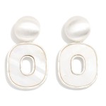 Wholesale brushed Metal Dome Post Drop Earrings Linked Pearlescent Rounded Squar