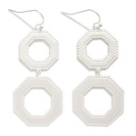 Wholesale metal Linked Hollow Octagon Drop Earrings Textured Border L