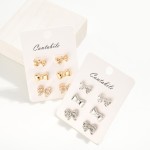 Wholesale set Three Stud Earring Metal Bows Small Rhinestones L