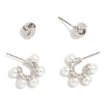 Wholesale set Two Earring Sets Pearl Studded Hoop Knot Stud Earring L
