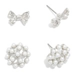 Wholesale set Two Stud Earrings Pearl Clusters Metal Bows L