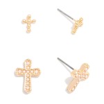 Wholesale set Two Metal Earrings Pearl Studded Cross Earring L