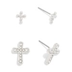 Wholesale set Two Metal Earrings Pearl Studded Cross Earring L
