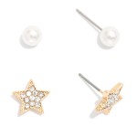 Wholesale set Two Metal Earrings Rhinestone Pearl
