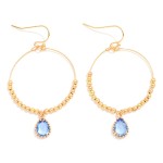 Wholesale metal Beaded Wire Hoop Drop Earrings Teardrop Rhinestone Accent L