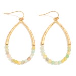 Wholesale hammered Metal Stone Beaded Teardrop Drop Earrings L