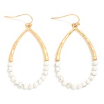 Wholesale hammered Metal Stone Beaded Teardrop Drop Earrings L