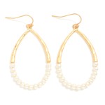 Wholesale hammered Metal Pearl Beaded Teardrop Earrings L