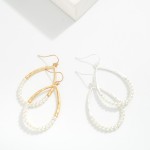 Wholesale hammered Metal Pearl Beaded Teardrop Earrings L