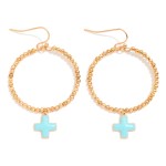 Wholesale metal Beaded Hoop Drop Earrings Enamel Plus Cross Dangle L